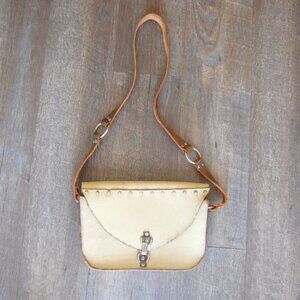 Vintage Handmade Leather Crossbody Bag – Cream & Brown